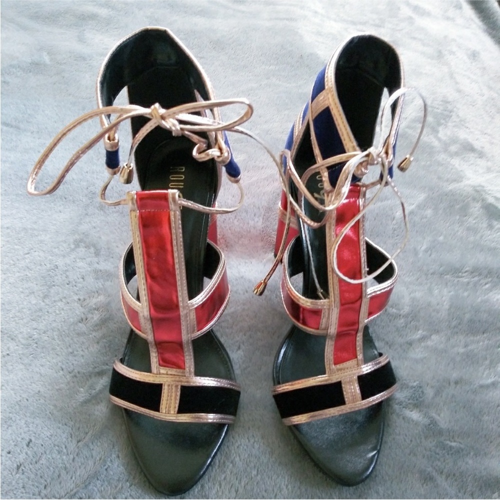 Chunky Open Toe Color Block Womens High Heels 10 - image 3